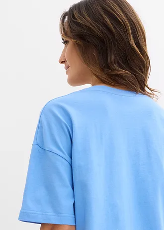 Tricou larg din bumbac organic 100% • albastru mediu/negru cu imprimeu • magazin bonprix