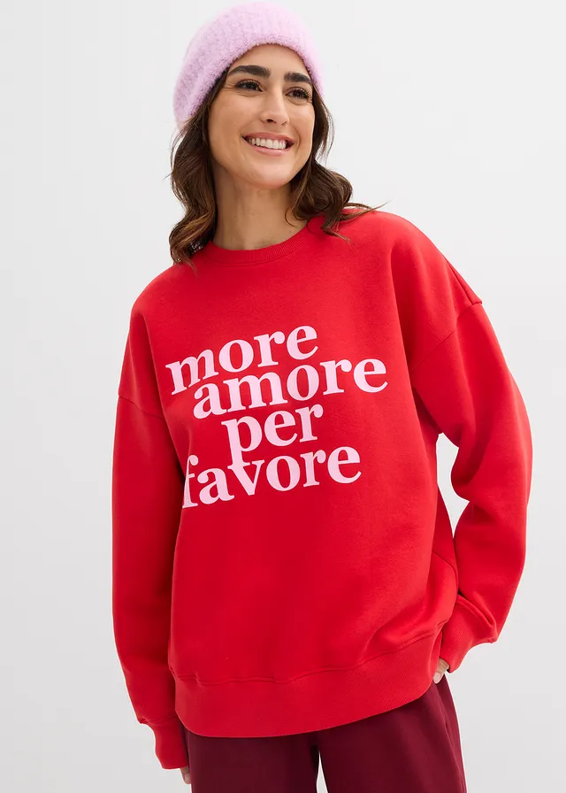 Sweat oversize en coton mélangé, Couleur: fraise-rose cristal imprimé