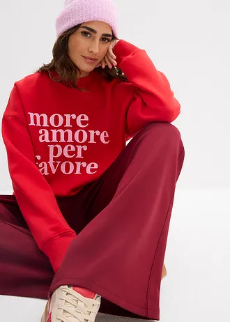 Bluză casual oversize din mix de bumbac • roșu-căpșună-roz-cristal cu imprimeu • magazin bonprix