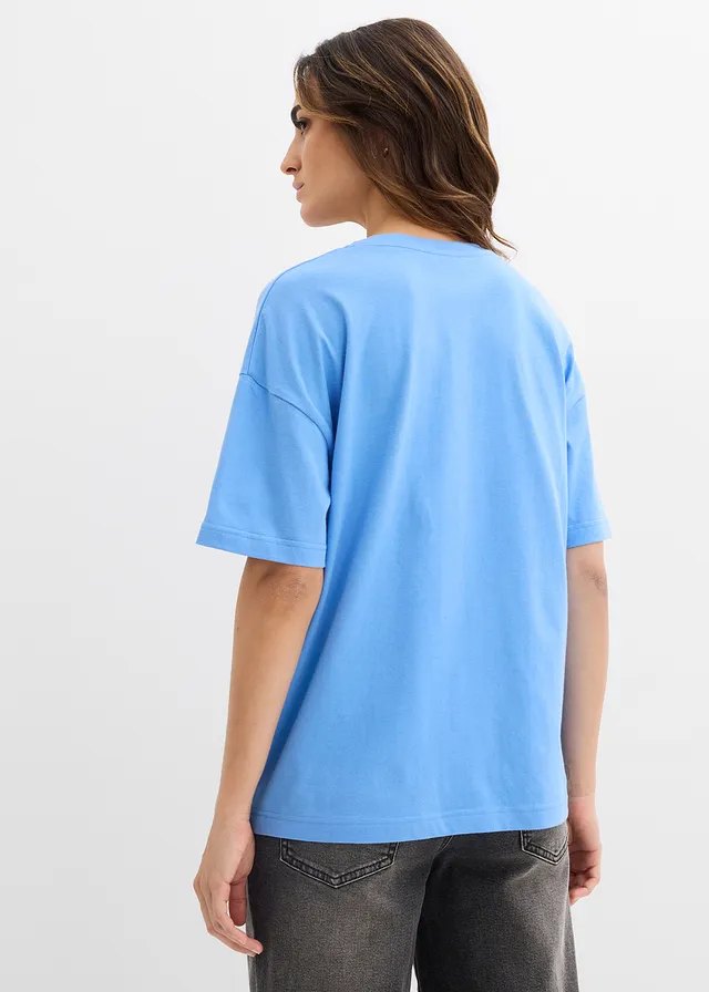 Wijd T-shirt van biologisch katoen • middenblauw-zwart met print • product-page.page-title-suffix