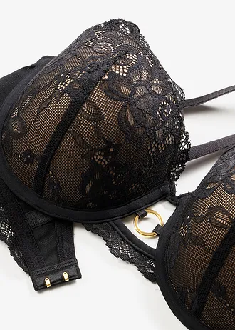 Soutien-gorge balconnet avec dentelle florale • noir-marron clair • Boutique bonprix