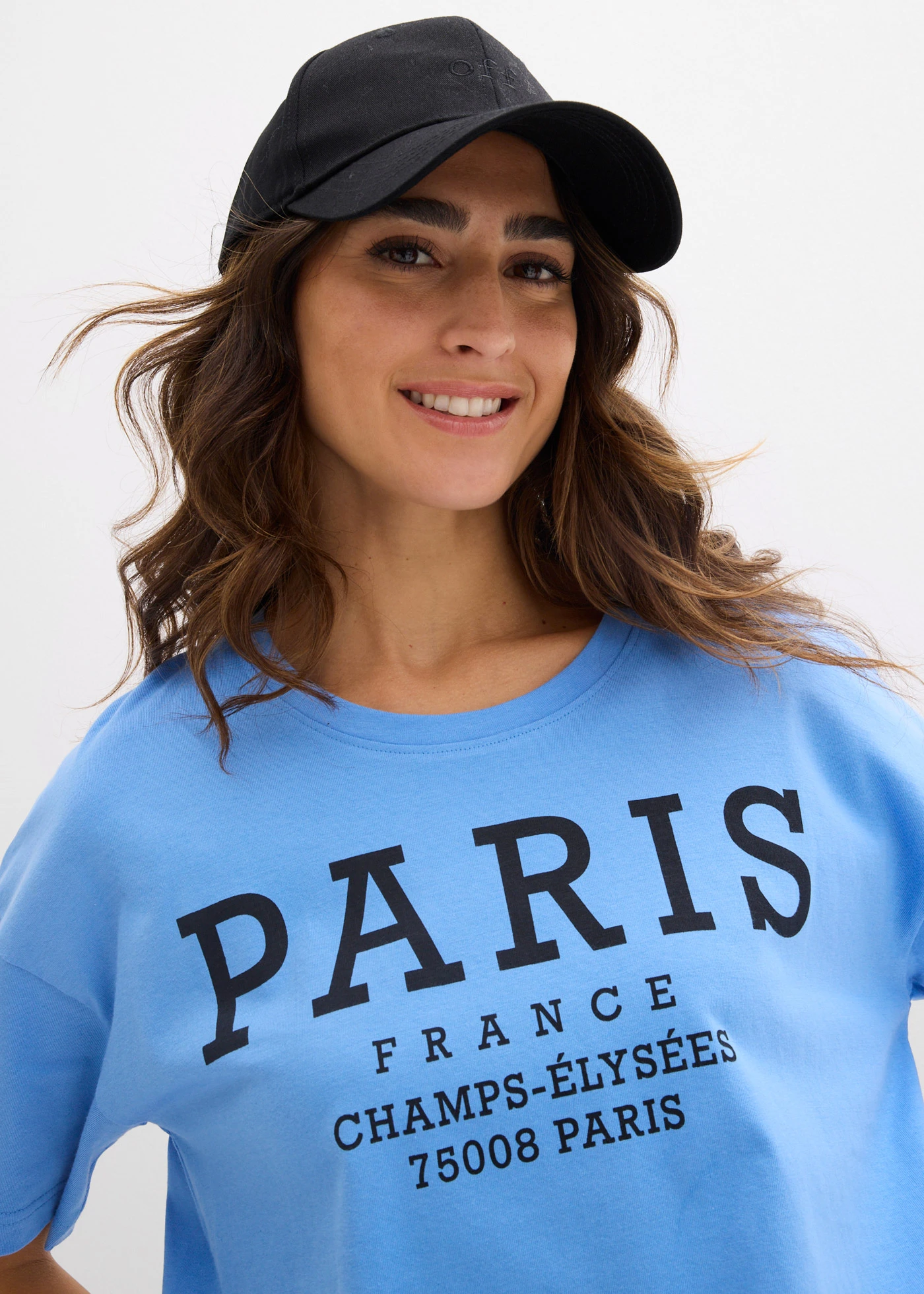 T-shirt 100% coton • bleu moyen-noir imprimé • Boutique bonprix