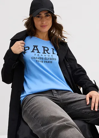 T-shirt 100% coton • bleu moyen-noir imprimé • Boutique bonprix