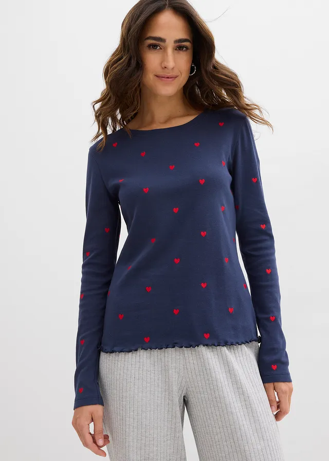 T-shirt manches longues 100% coton • bleu foncé-fraise imprimé • product-page.page-title-suffix