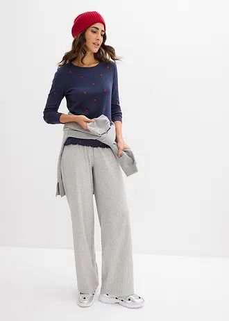 T-shirt manches longues, Couleur: bleu foncé-fraise