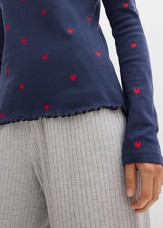 Bluză cu mâneci lungi din bumbac 100% • bleumarin/roșu-căpșună cu imprimeu • magazin bonprix