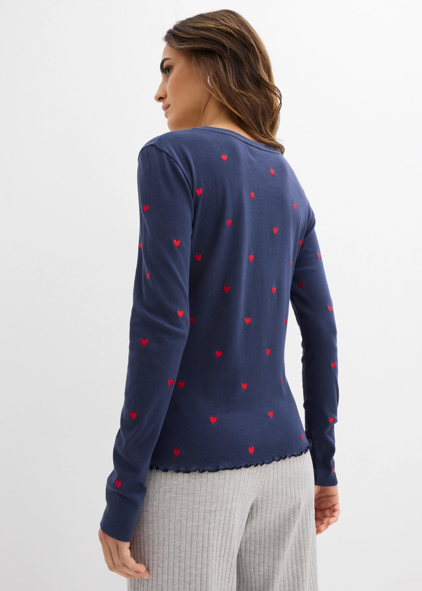 Bluză cu mâneci lungi din bumbac 100% • bleumarin/roșu-căpșună cu imprimeu • magazin bonprix