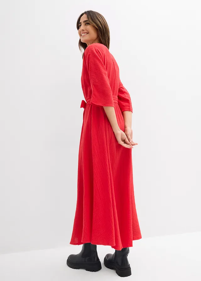 Robe midi en coton doux, Couleur: fraise