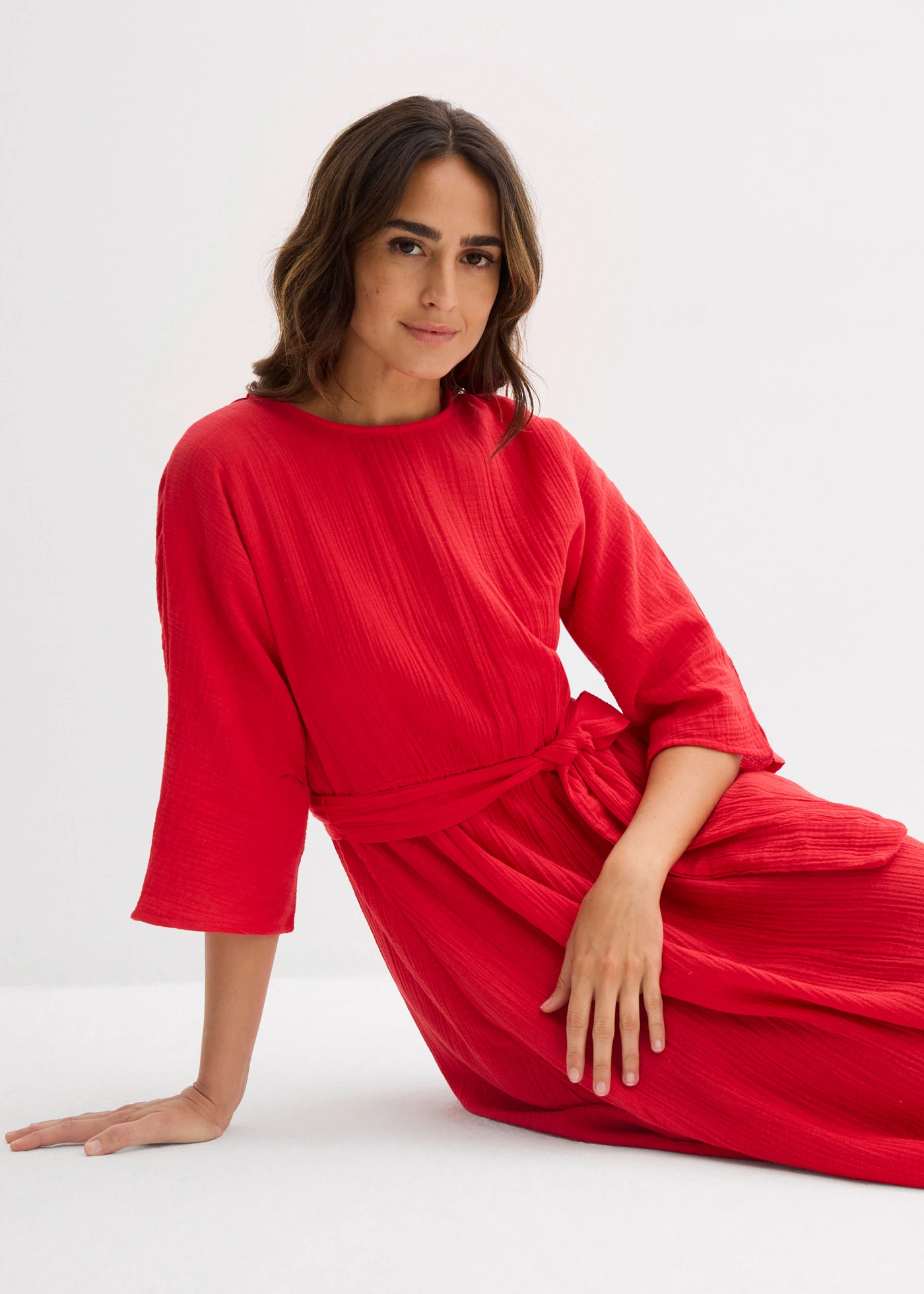 Midi jurk van zacht katoen • aardbeirood • bonprix online shop