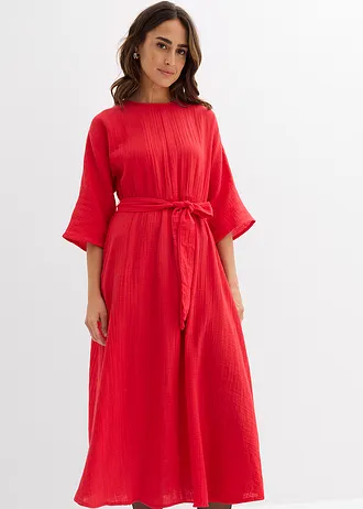 Rochie midi din bumbac moale • roșu-căpșună • magazin bonprix