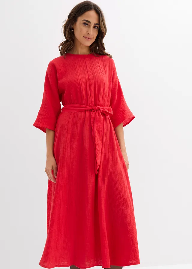 Robe midi en coton doux, Couleur: fraise