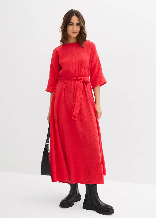 Robe midi en coton doux, Couleur: fraise