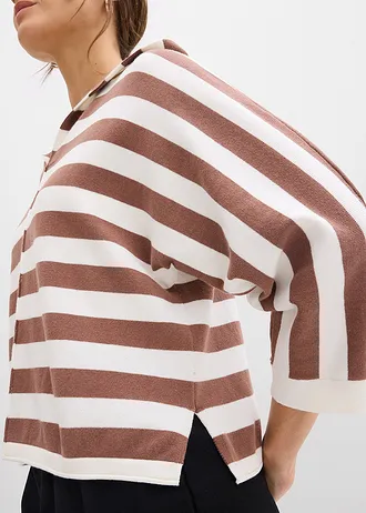 Pull oversize en fine maille • blanc nacré-marron rayé • Boutique bonprix