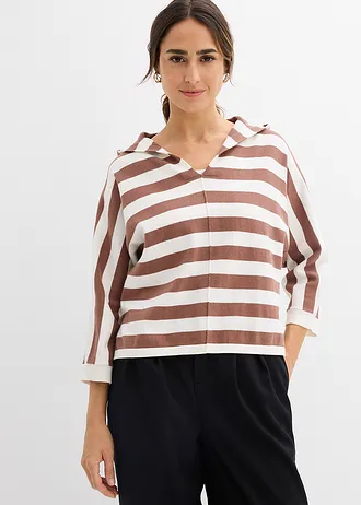 Oversized fijn gebreide trui • parelwit-kastanjebruin gestreept • bonprix online shop