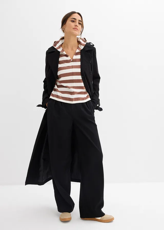 Pull oversize en fine maille, Couleur: blanc nacré-marron rayé