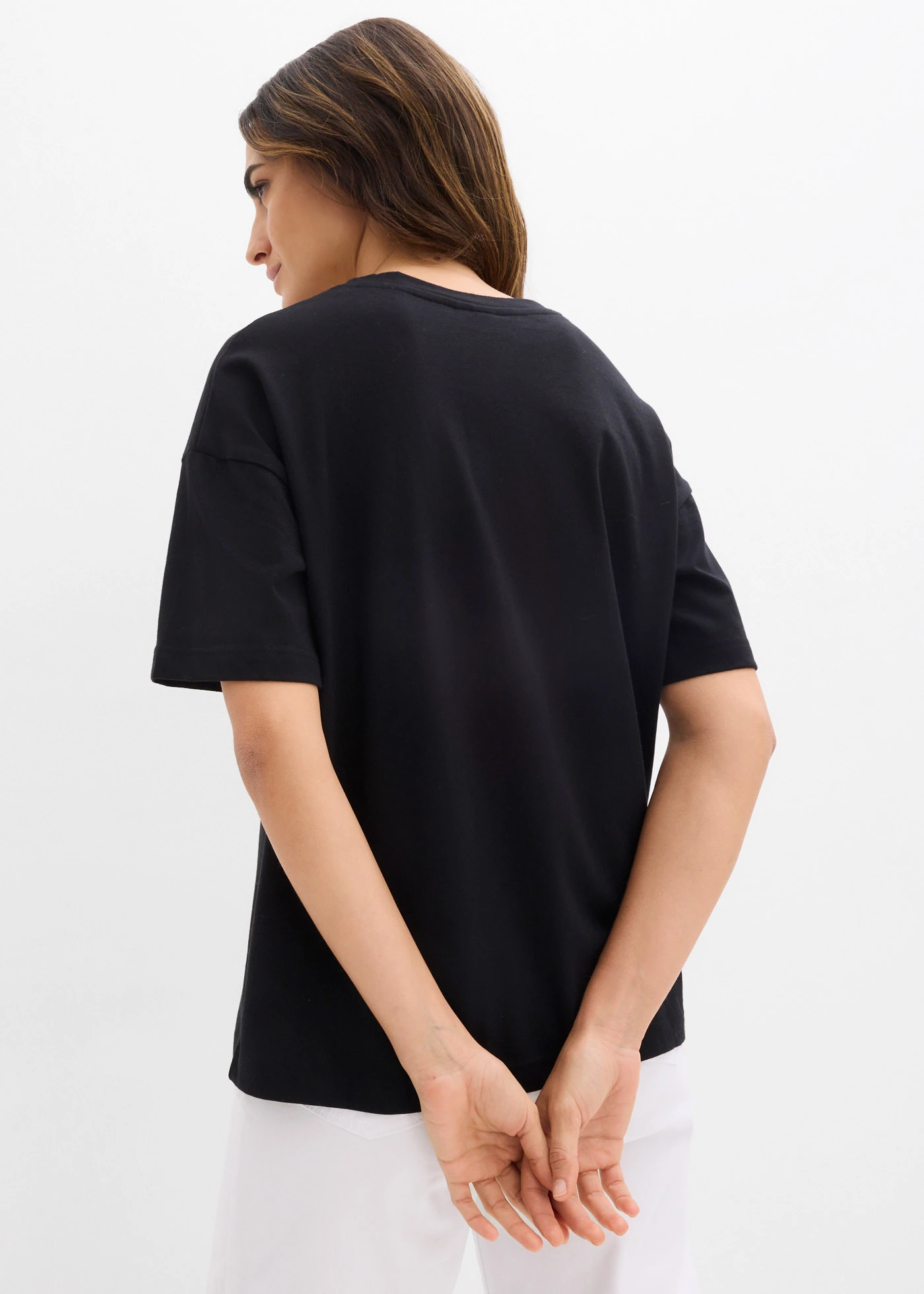 Tricou larg din bumbac organic 100% • negru-alb cu imprimeu • magazin bonprix