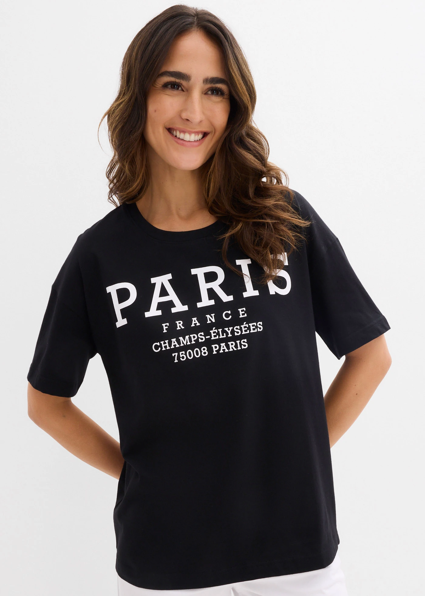 T-shirt ample 100% coton • noir-blanc imprimé • Boutique bonprix