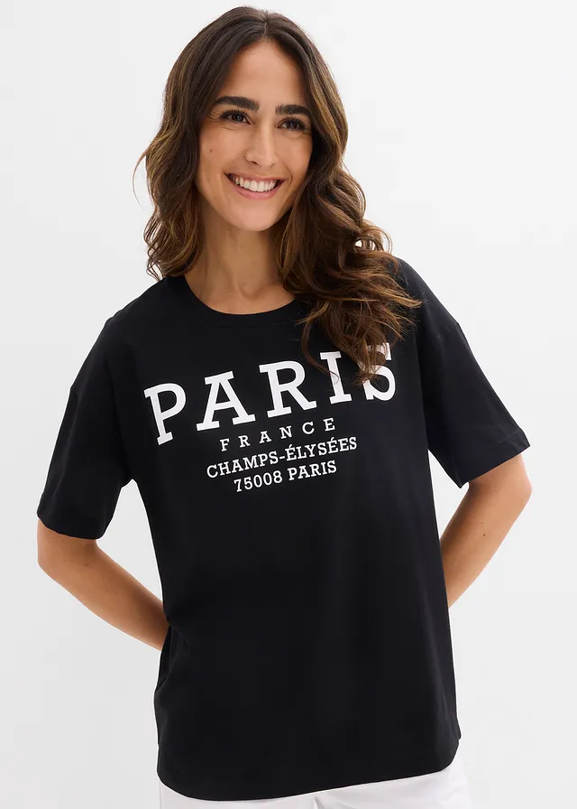 Tricou larg din bumbac organic 100% • negru-alb cu imprimeu • magazin bonprix
