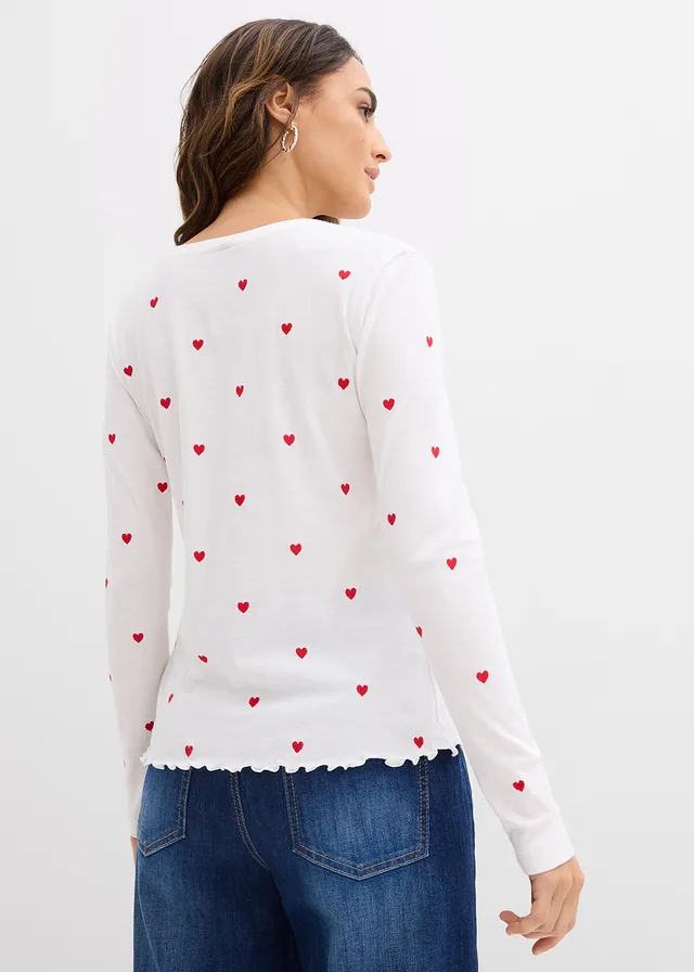 T-shirt manches longues 100% coton • blanc/fraise imprimé • product-page.page-title-suffix