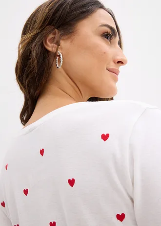 Hosszú ujjú póló tiszta pamutból • fehér/eperpiros mintás • bonprix áruház