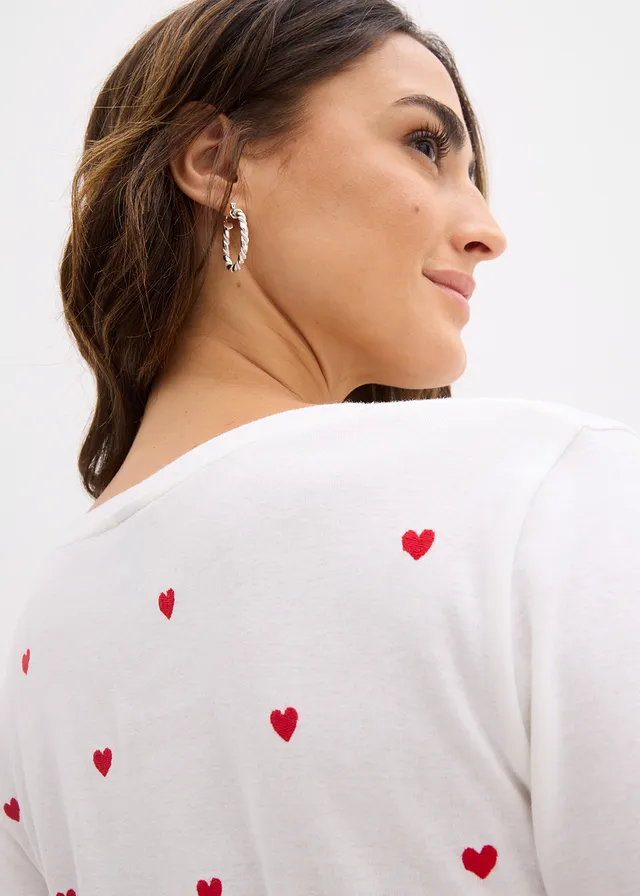 T-shirt manches longues 100% coton • blanc/fraise imprimé • product-page.page-title-suffix