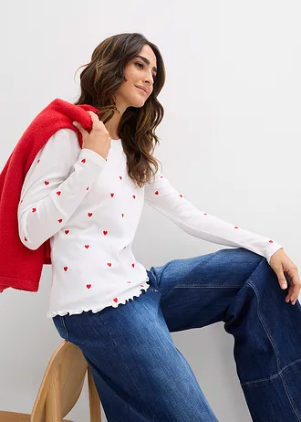 Longsleeve van puur katoen • wit + aardbeirood • bonprix online shop