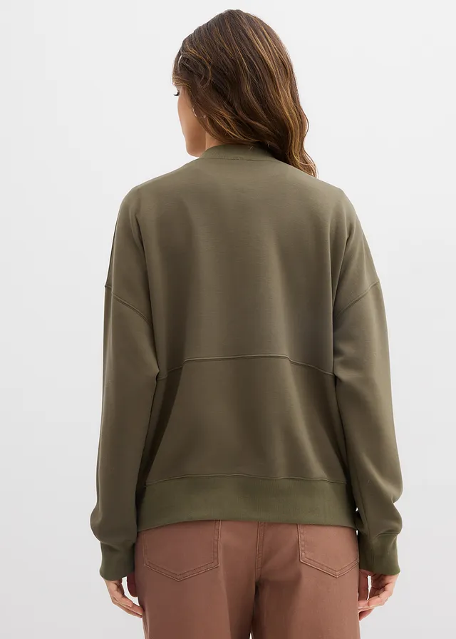 Sweat zippé oversize en matière néoprène, Couleur: olive foncé
