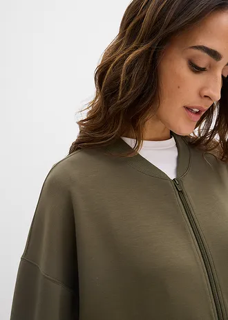 Sweat zippé oversize en matière néoprène • olive foncé • Boutique bonprix
