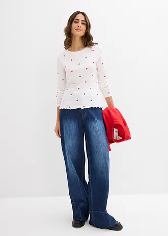 Longsleeve, Kleur: wit + aardbeirood