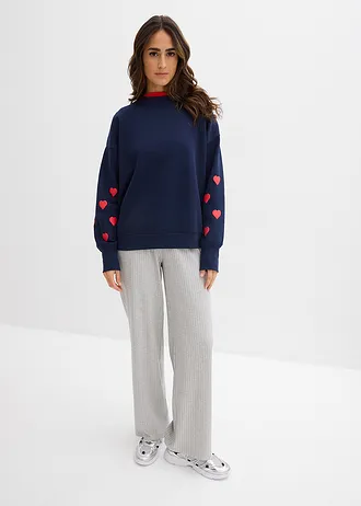 Sweater in een katoenmix • donkerblauw-aardbeirood met print • bonprix online shop