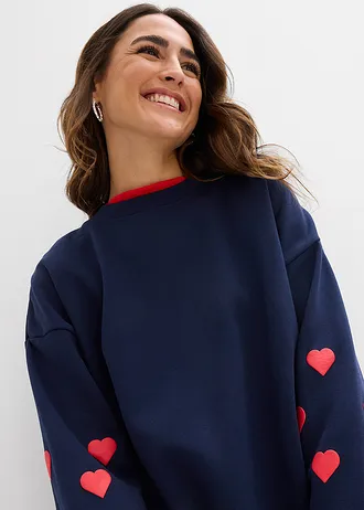 Sweater in een katoenmix • donkerblauw-aardbeirood met print • bonprix online shop