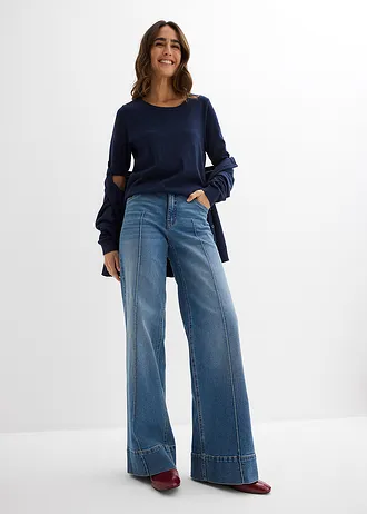 Pull en fine maille, Couleur: bleu foncé