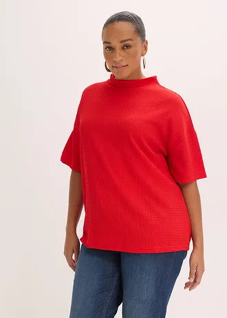 Shirt van crèpe, Kleur: aardbeirood