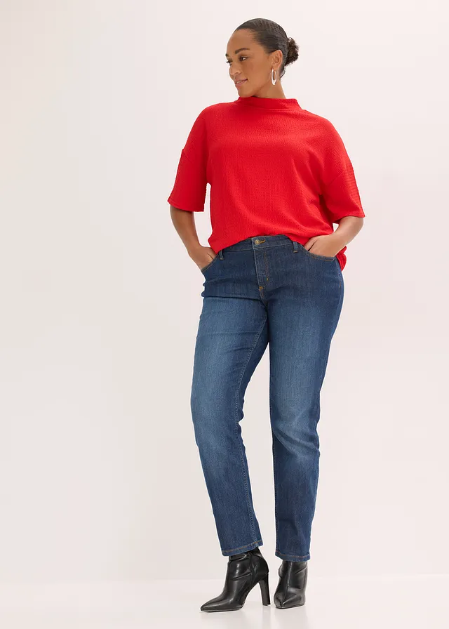 T-shirt en crêpe texturé, Couleur: fraise