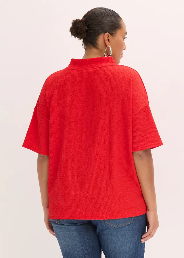 T-shirt en crêpe texturé, Couleur: fraise