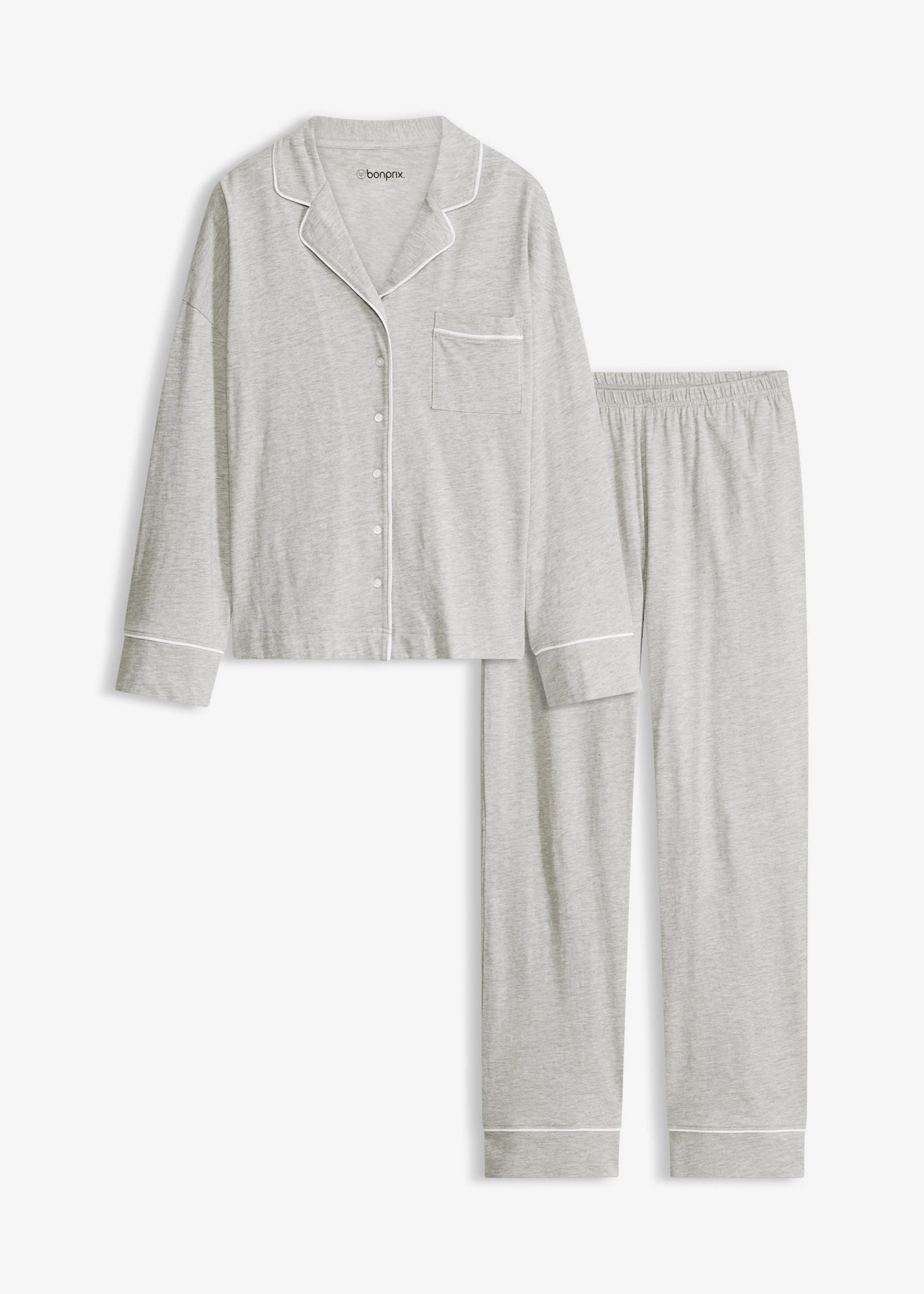 Pyjama boutonné • gris clair chiné-blanc • Boutique bonprix