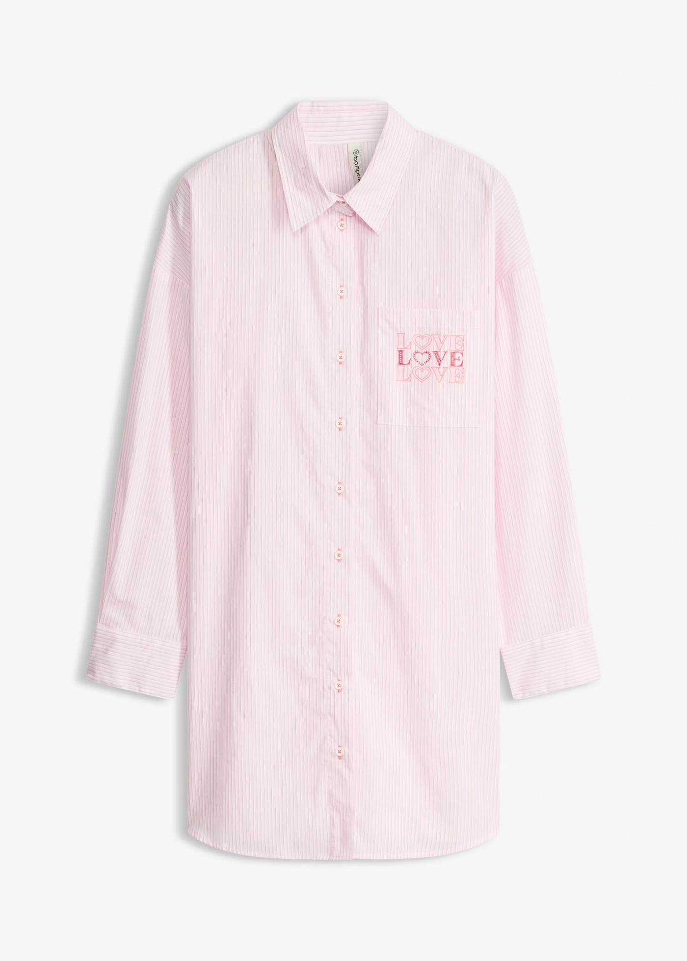 Chemise de nuit oversize tissée 100% coton • rose cristal rayé • Boutique bonprix