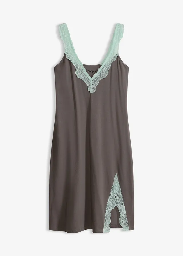 Nachthemd met viscose en kant • granietgrijs-lichtmint • bonprix online shop