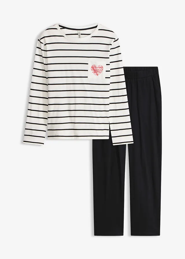 Pyjama, Kleur: wolwit/zwart gestreept