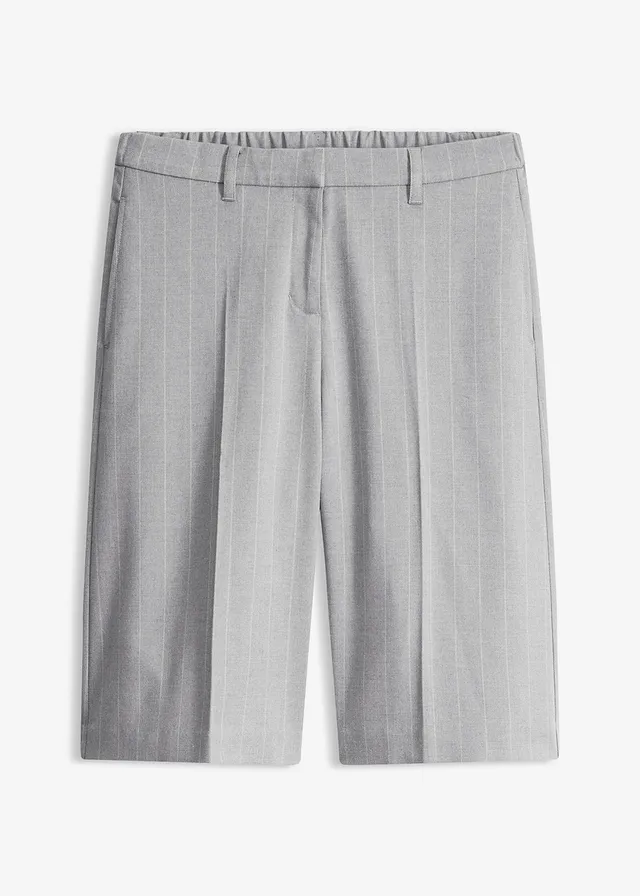 Bermuda met bandplooien, krijtstrepen patroon