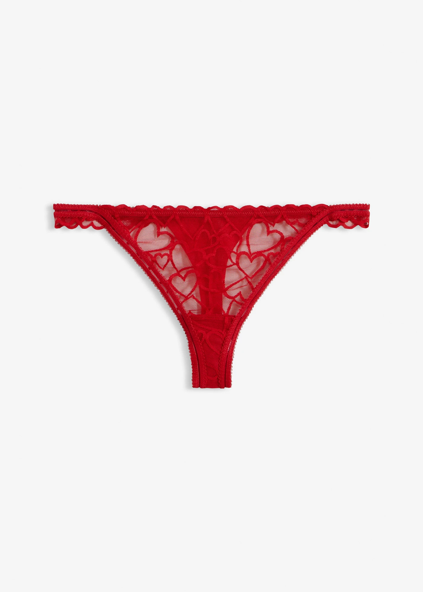 Tanga string van kant met hartjespatroon • salsarood • bonprix online shop