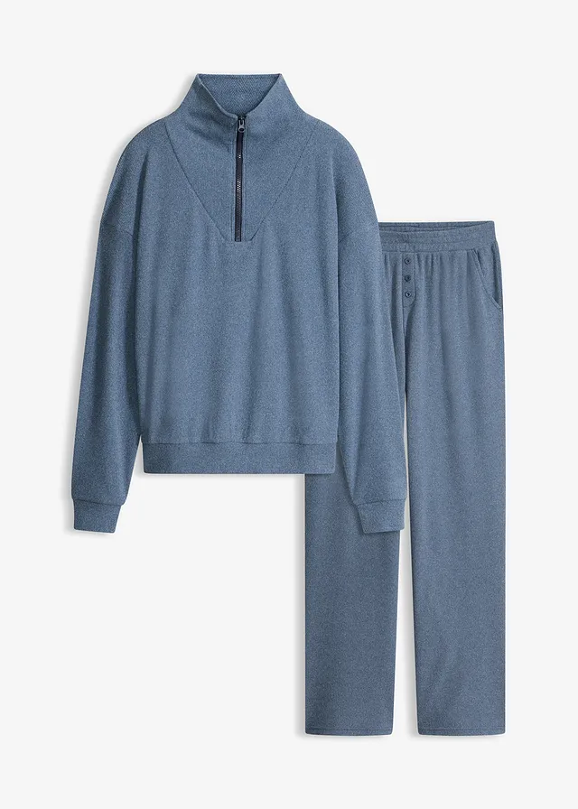 Costum de casă din jerse moale cu textură tip fagure