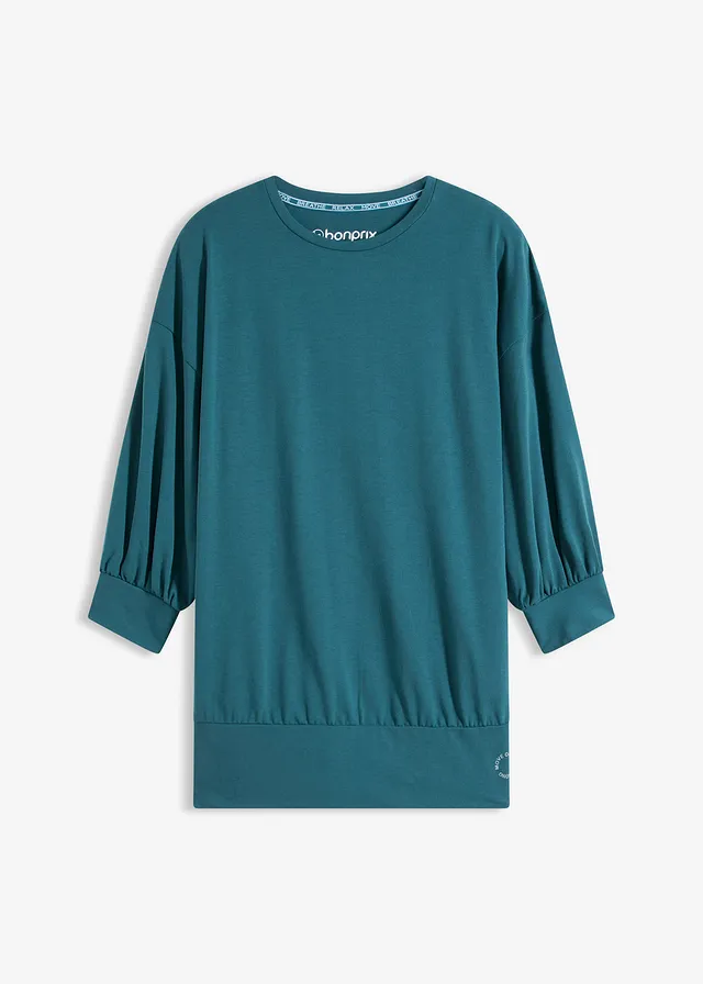 T-shirt de sport oversize à manches 3/4, séchage rapide, Couleur: vert pétrole