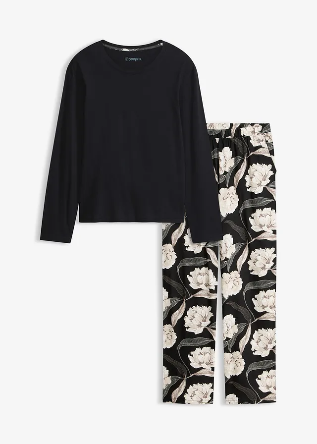 Pyjama met viscose en wijde pijpen