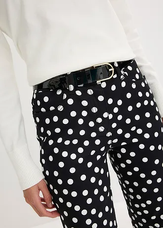 Pantaloni cu 5 buzunare stretch • negru-ecru cu puncte • magazin bonprix