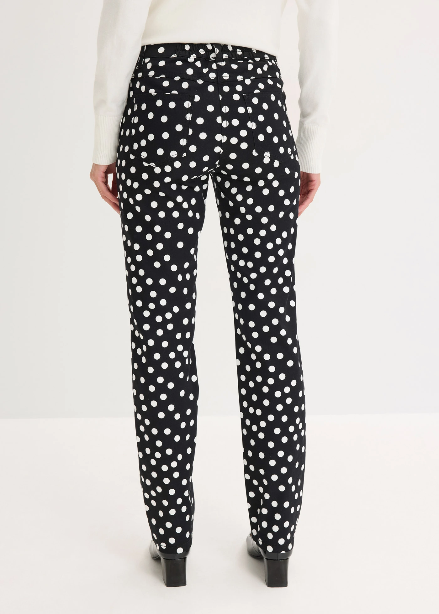 Pantaloni cu 5 buzunare stretch • negru-ecru cu puncte • magazin bonprix