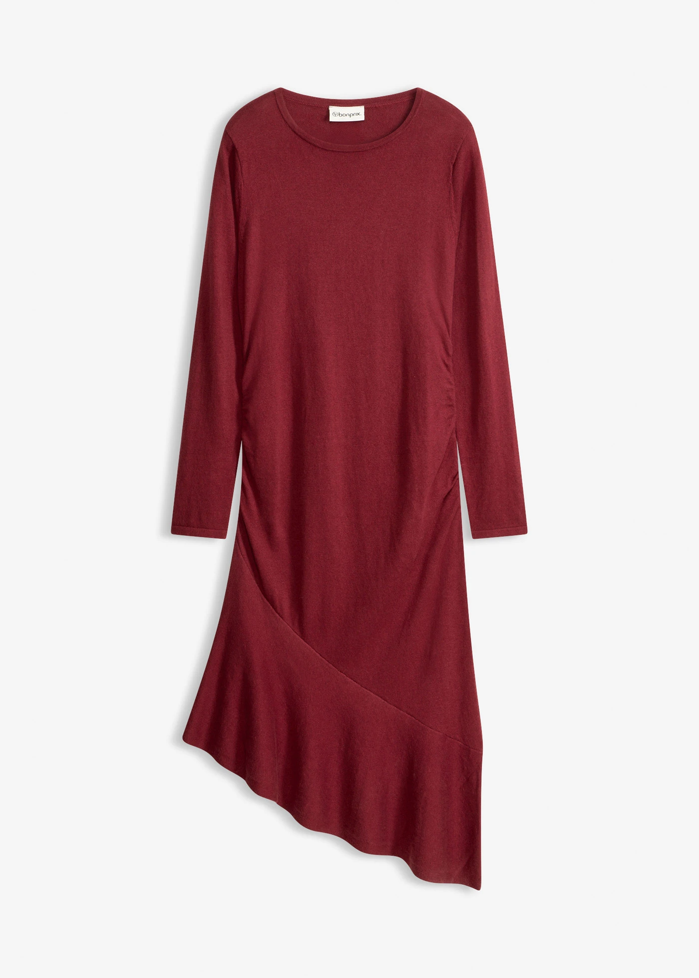 Rochie tricotată cu tiv asimetric, din bumbac și cașmir • roșu rubiniu • magazin bonprix