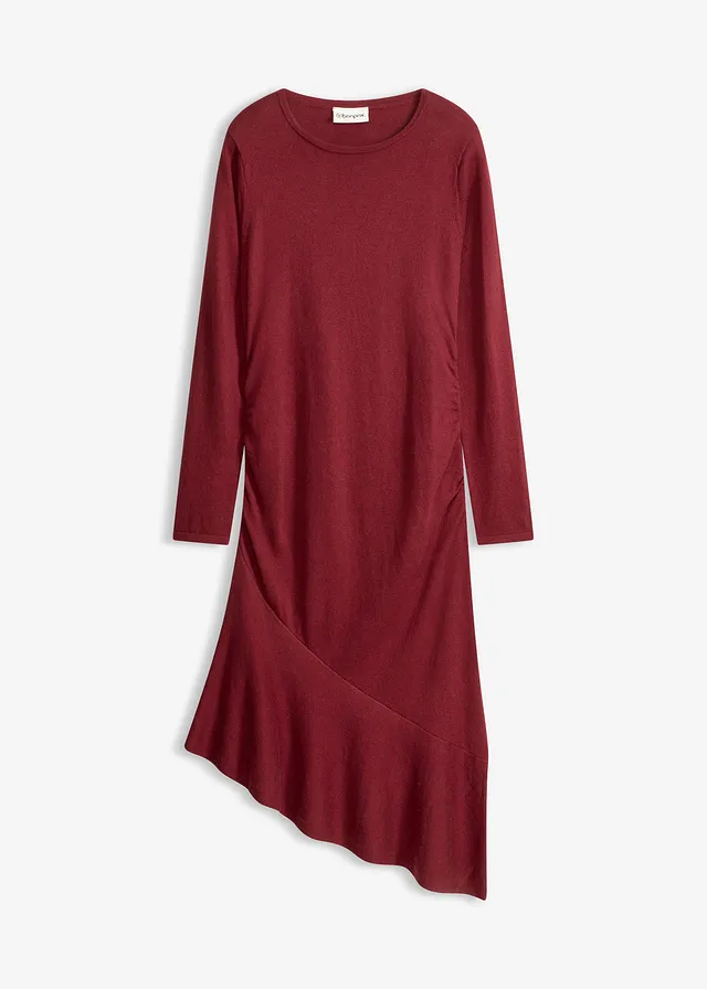 Robe en maille asymétrique en coton et cachemire • rouge rubis • Boutique bonprix