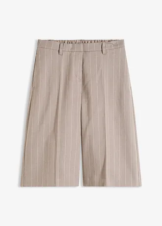 Bermuda à rayures tennis et pinces, Couleur: taupe/blanc nacré rayé