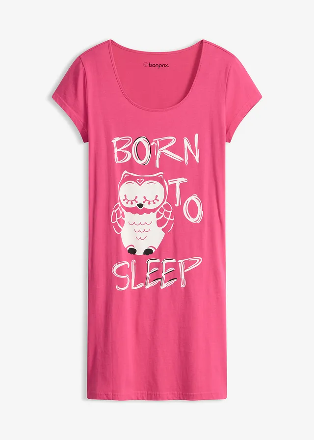 Chemise de nuit 100% coton, Couleur: fuchsia-imprimé chouette